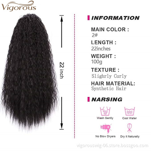 Vigorous Long Drawstring Ponytail Extension Synthetic 22" Kinky Straight Bun Ponytail Clip on Hair Extensions Ponytail for Women